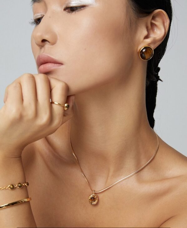 Tiger Eye Stone Sterling Silver Snake Bone Chain - Image 4