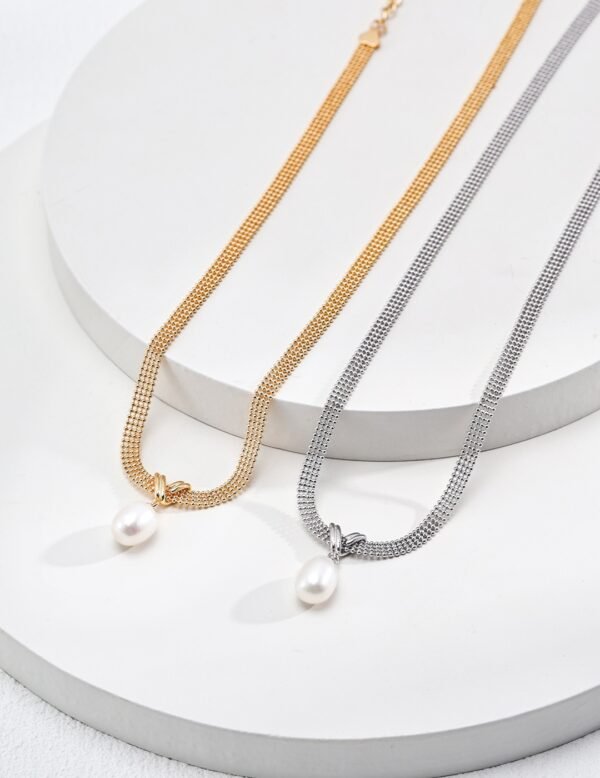 KCD original design 925 silver mesh chain natural freshwater pearl necklace gold/silver - Image 4