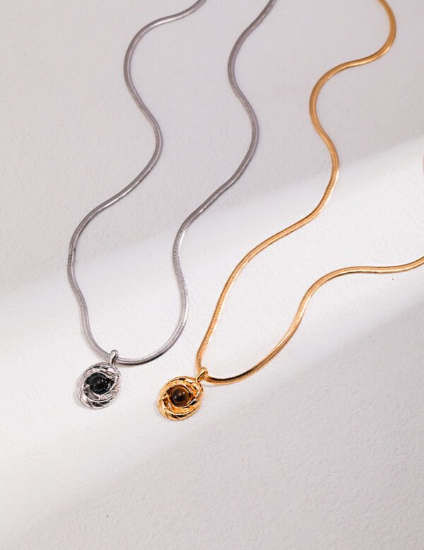 Tiger Eye Stone Sterling Silver Snake Bone Chain - Image 3