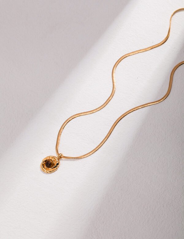 Tiger Eye Stone Sterling Silver Snake Bone Chain