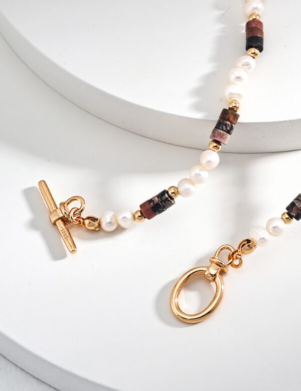 Sterling Silver Tiger Eye Pearl Necklace - Image 2