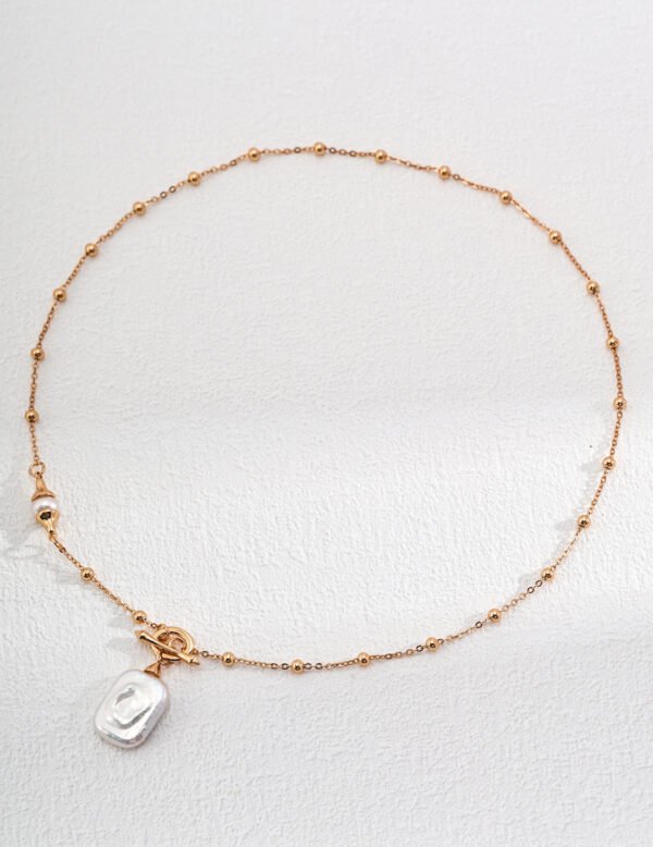 Natural Pearl Square Pendant Gold-Plated Necklace