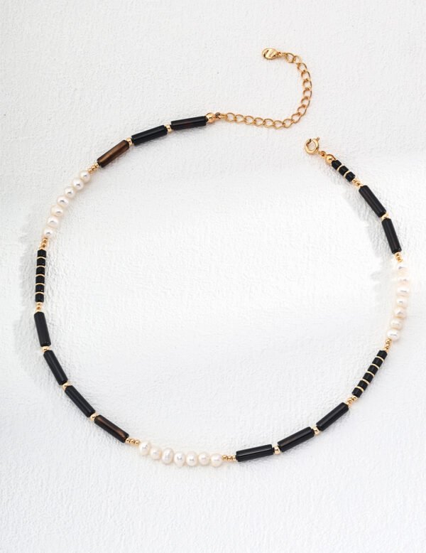 Natural Agate Pearl Beaded Gold-Plated Necklace