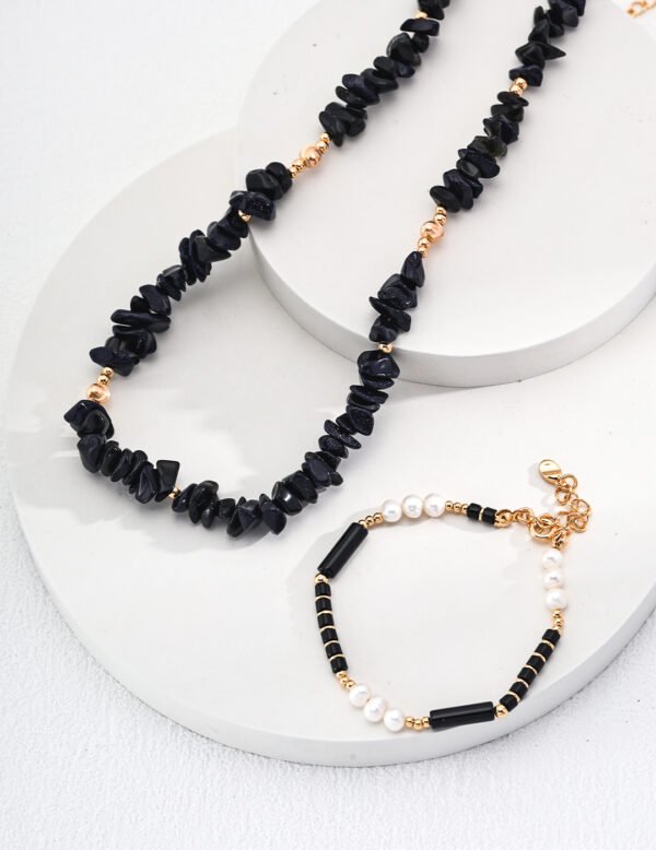 Natural Blue Sandstone Gold Necklace - Image 4