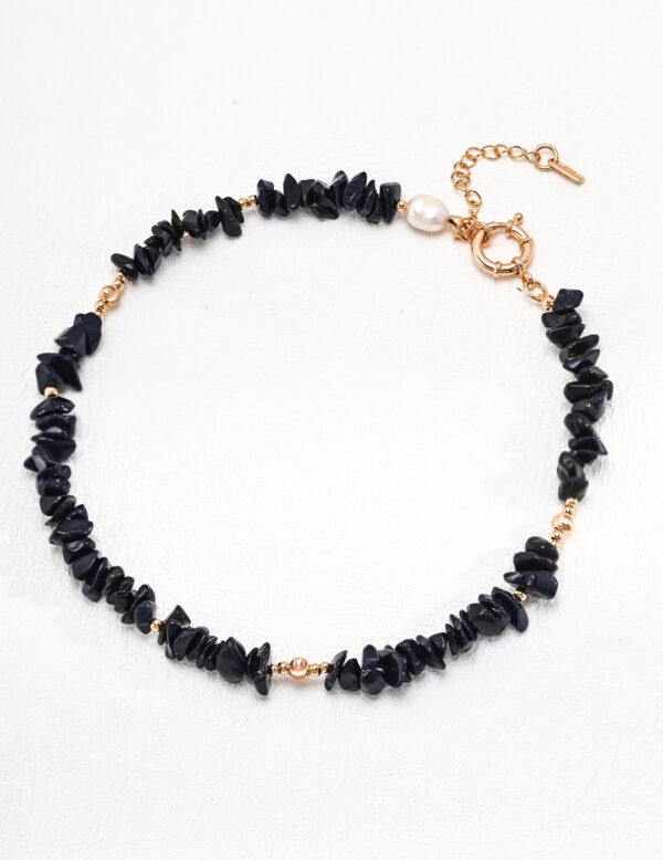 Natural Blue Sandstone Gold Necklace - Image 2
