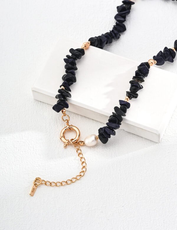 Natural Blue Sandstone Gold Necklace - Image 3