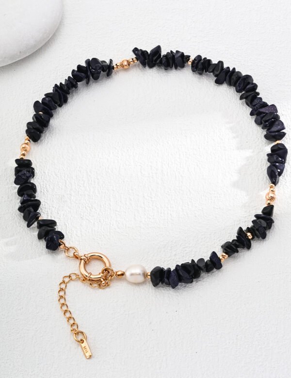 Natural Blue Sandstone Gold Necklace