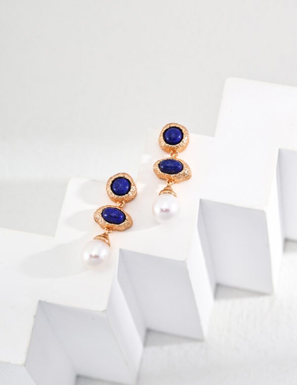 S925 Silver Vintage Lapis Lazuli Pearl Earrings