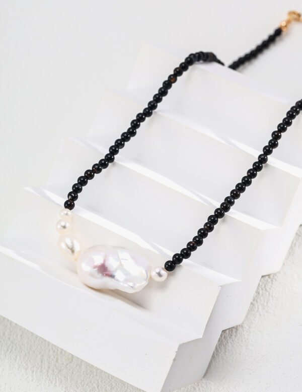 925 Silver Simple Natural Pearl Black Agate Necklace - Image 4