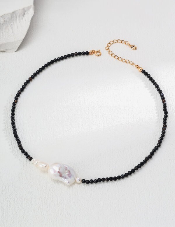925 Silver Simple Natural Pearl Black Agate Necklace - Image 2