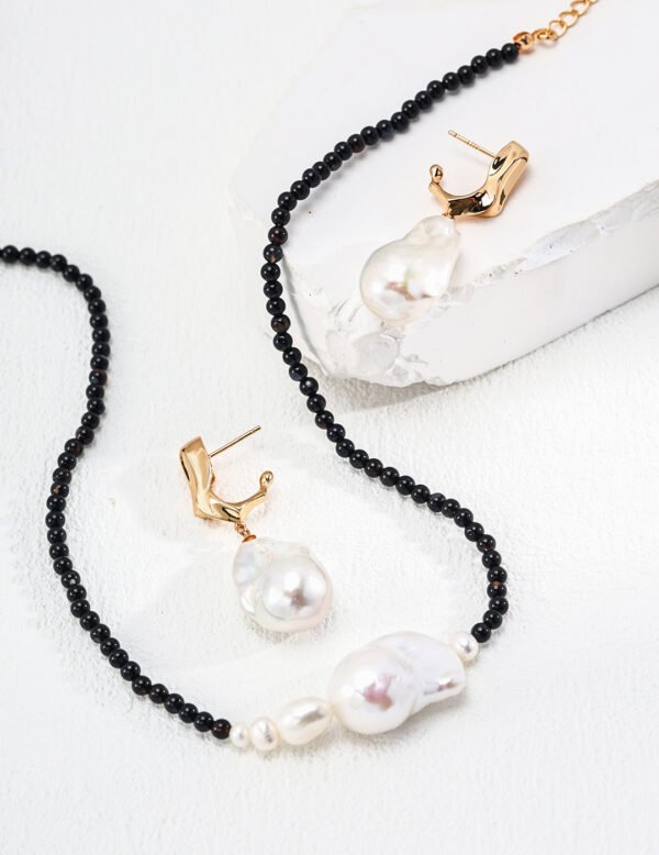 925 Silver Simple Natural Pearl Black Agate Necklace - Image 3