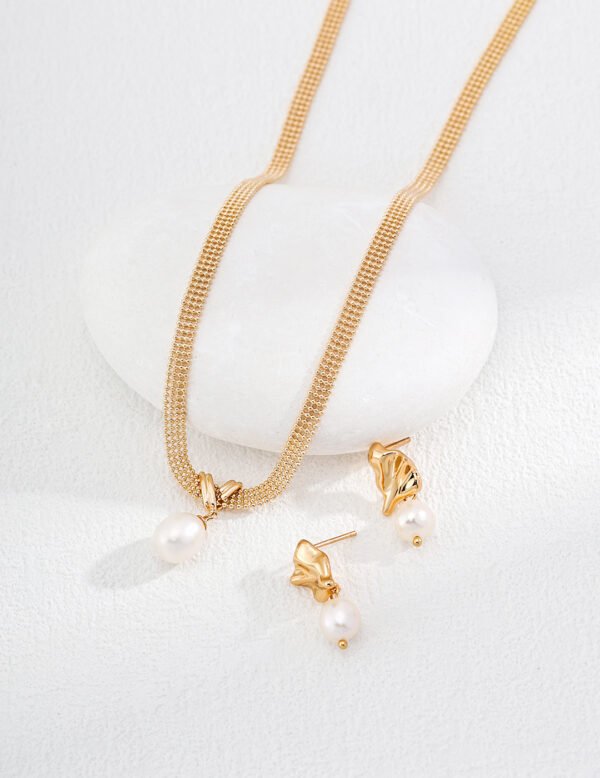 KCD original design 925 silver mesh chain natural freshwater pearl necklace gold/silver - Image 3