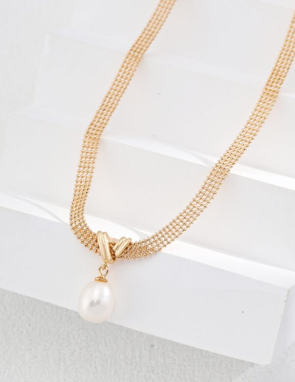 KCD original design 925 silver mesh chain natural freshwater pearl necklace gold/silver - Image 2