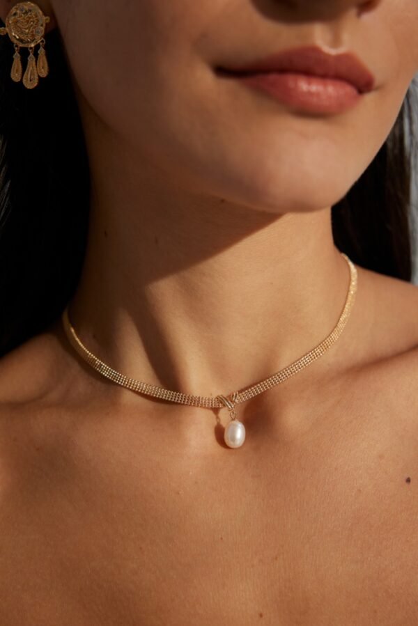 KCD original design 925 silver mesh chain natural freshwater pearl necklace gold/silver