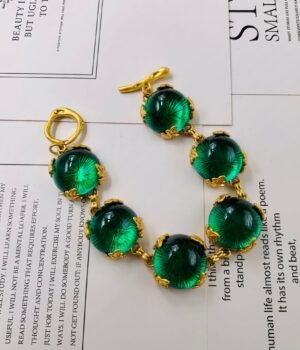 Hemispherical Crystal Glass 18k Gold Plated Color-preserving Necklace / Bracelet / Earrings / Ring / Jewelry sets - Green, Bracelet