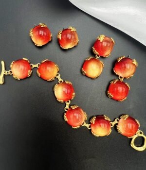 Hemispherical Crystal Glass 18k Gold Plated Color-preserving Necklace / Bracelet / Earrings / Ring / Jewelry sets - Pink, 4pcs Set