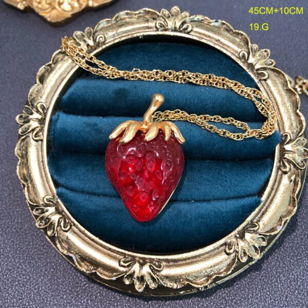 18K Gold Plated Red Gradient Strawberry Silver Post Part Earring/Ear Clip/Necklace Jewelry Sets - Image 3