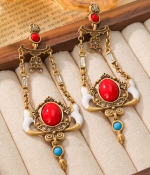 18K Gold Plated Vintage Ruby Red Earrings