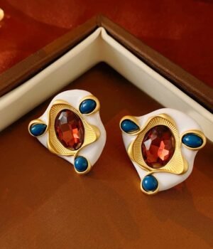 925 Silver Post Part Diamond Oval Water Drop Oil Triangle Earrings