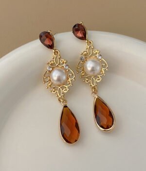 925 Silver Post Part Diamond Water Drop Pearl Diamond Pattern Earrings