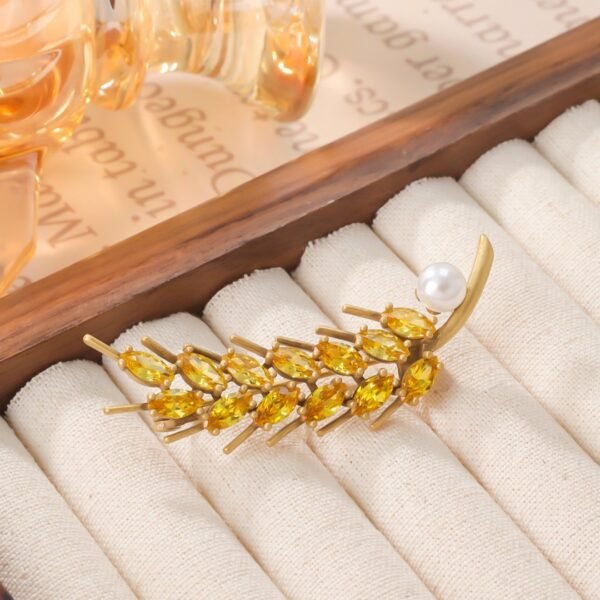 18K Gold Plated Vintage Wheat Ear Brooch Pearl Corsage