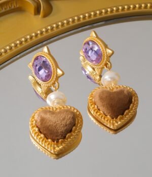 18K Gold Plated Vintage Purple Heart Earrings
