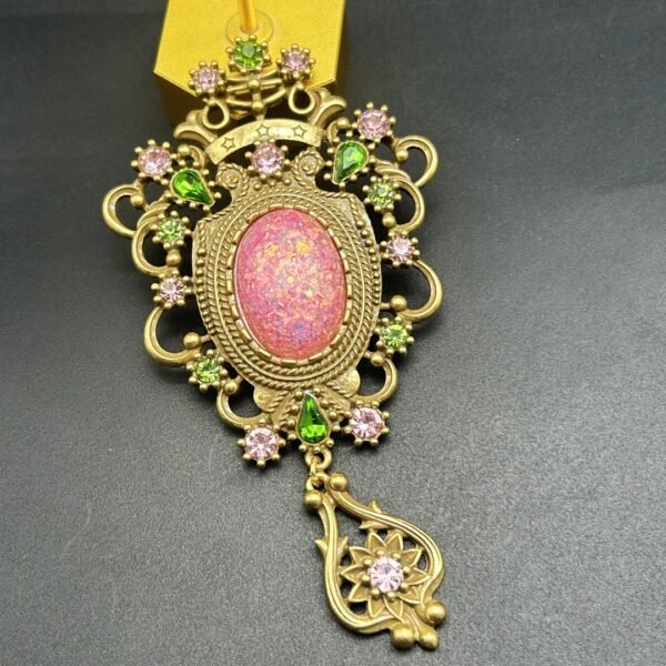 18K Gold Plated Vintage Pink Stone Inlaid Brooch