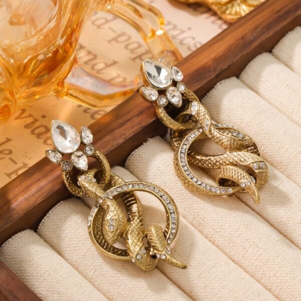 Vintage court-style snake-shaped diamond earrings