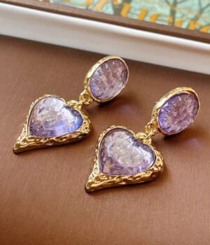 925 Sterling Silver Post Light Purple Heart Earrings