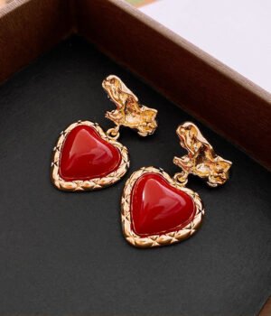 925 Sterling Silver Post Red Heart Earrings