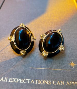 Black oil-dripping ovals 925 Sterling Silver Post Part Earrings