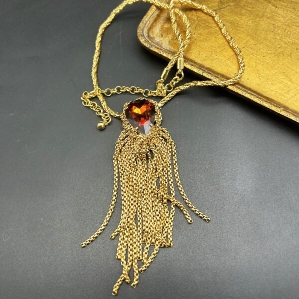 18K Gold Plated Vintage Brass Alloy Zircon Necklace Handmade
