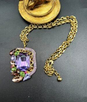 18K Gold Plated Vintage Brass Alloy Colored Diamond Necklace