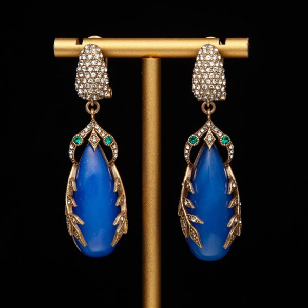 18K Gold Plated Natural Stone Diamond Blue Earrings