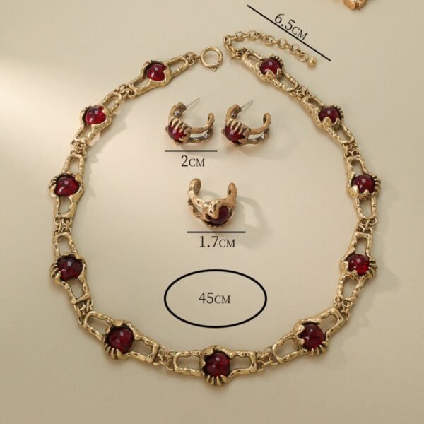 Vintage claw-set red glass earrings/rings/necklace jewelry sets - Image 2