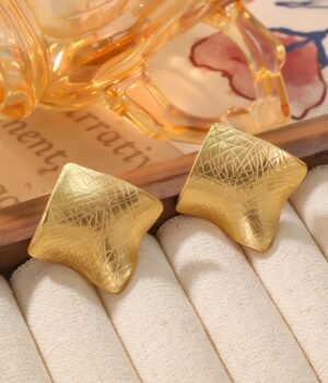 18K Gold Plated Vintage Leather Pattern Geometric Earrings Irregular Square 925 Silver Post Parts