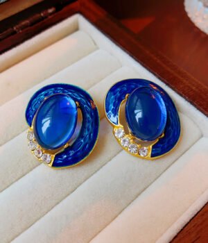 Blue ovals 925 Sterling Silver Post Part Earrings