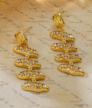 18K Gold Plated S925 Silver Post Part Zircon Inlaid Earrings Brass Earrings
