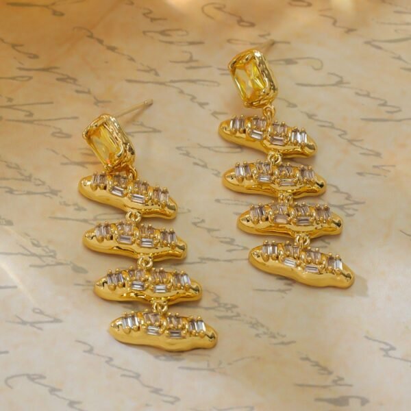 18K Gold Plated S925 Silver Post Part Zircon Inlaid Earrings Brass Earrings