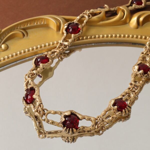 Vintage claw-set red glass earrings/rings/necklace jewelry sets - Image 5