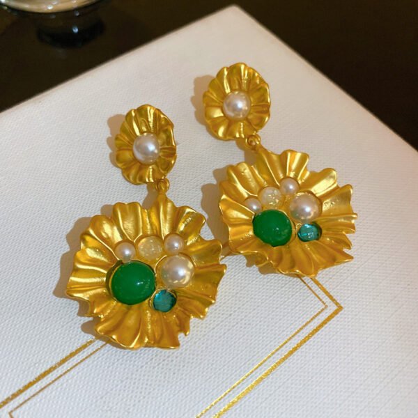 925 Sterling Silver Post Gold Pearl Flower Earrings
