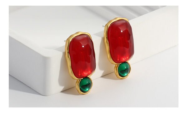 18K Gold Plated Vintage Red Translucent Gemstone Earrings - Image 3