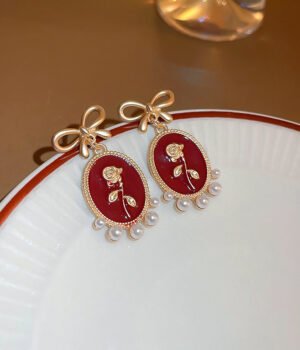 925 Silver Post Part Real Gold Electroplated Red Butterfly Earrings