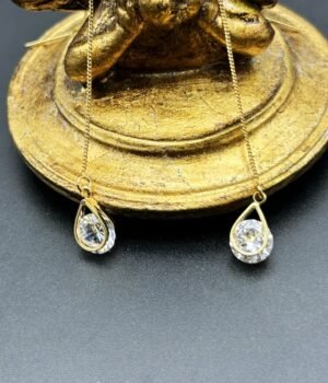 18K Gold Plated Vintage 925 Silver Post Part Long Zircon Teardrop Earrings