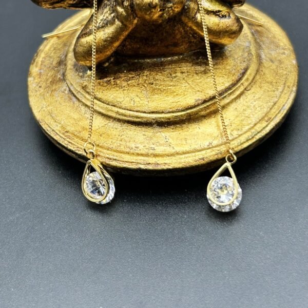 18K Gold Plated Vintage 925 Silver Post Part Long Zircon Teardrop Earrings