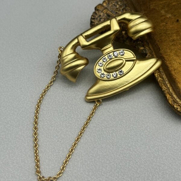 18K Gold Plated Vintage Telephone Tassel Brooch