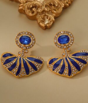 18K Gold Plated Vintage Deep Blue Ocean Fish Tail Oil Drop Earrings