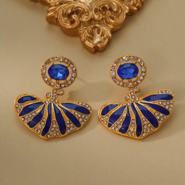 18K Gold Plated Vintage Deep Blue Ocean Fish Tail Oil Drop Earrings