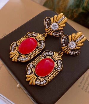 925 Sterling Silver Post Red Oval Earrings