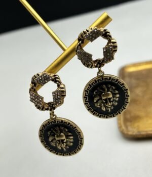 18K Gold Plated Vintage Irregular Three-Dimensional Relief Lion Head Earrings